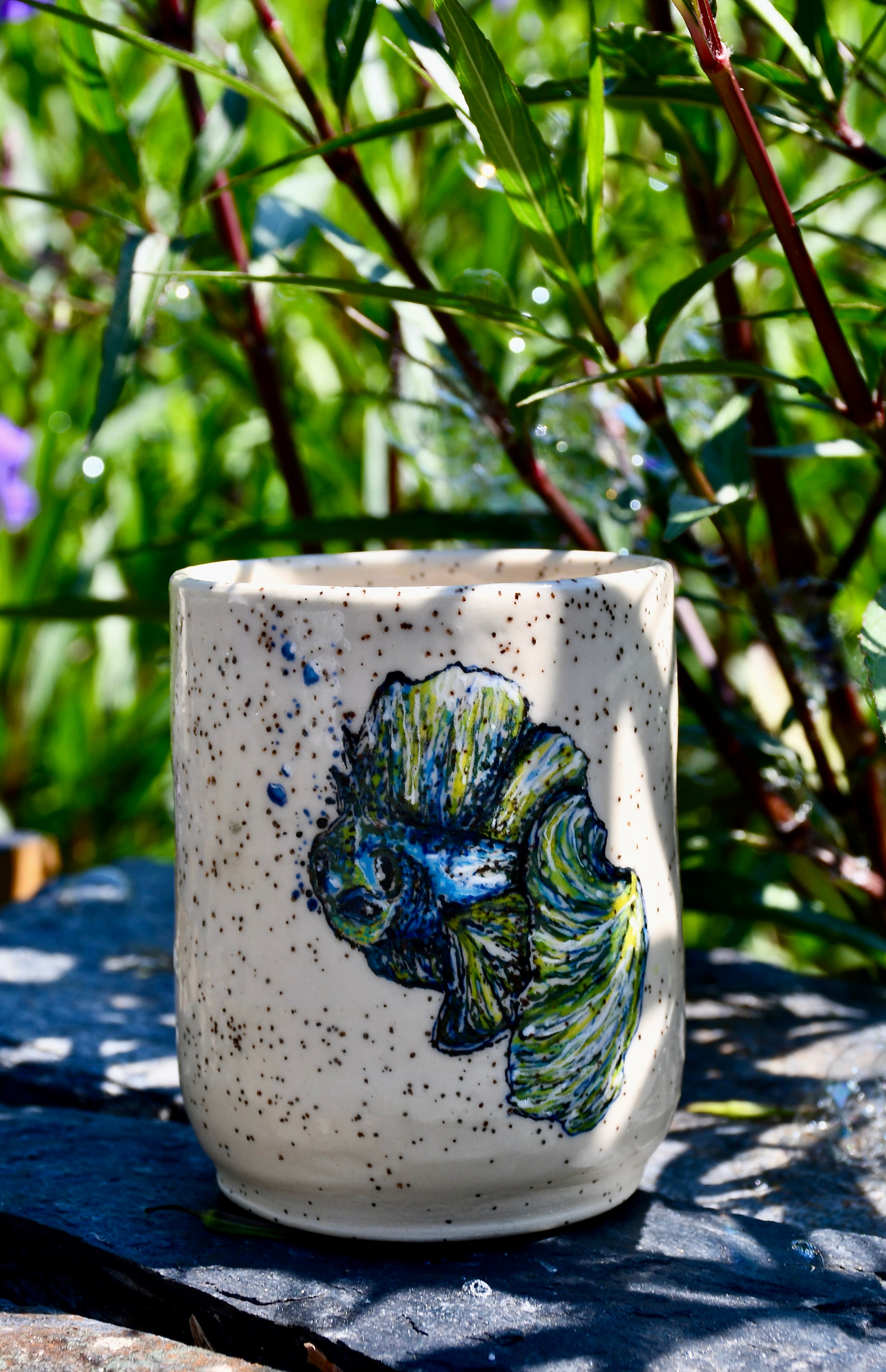 Betta Fish Cup Blue & Green