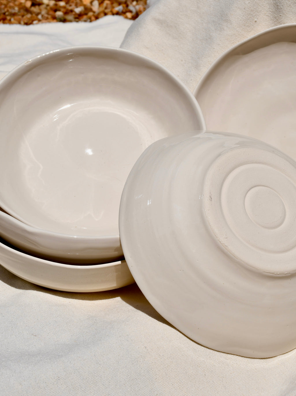 Large flat "blate" style bowls for dinner. White color. Ceramic.